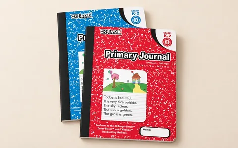 A red and a blue primary journal composition book