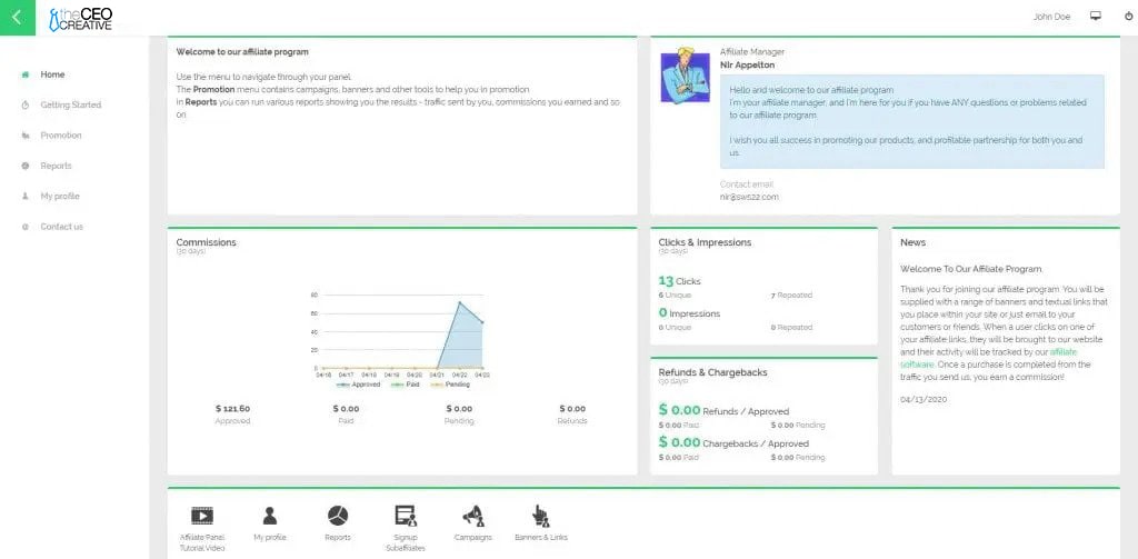The CEO Creative Affiliate Dashboard