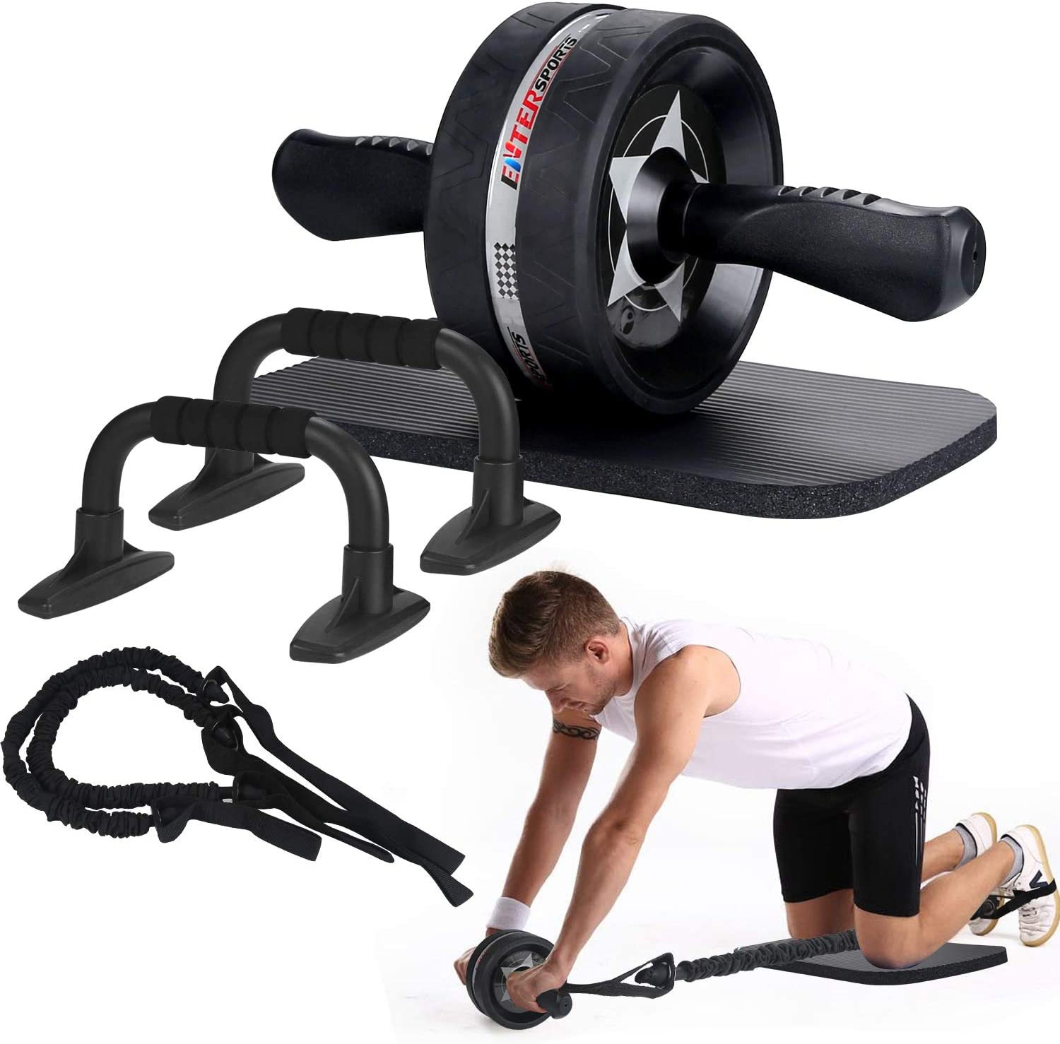 FORIDE Wheel Roller Abdominal Exercise Power Roller Machine Dual Wheel with Foam Knee Pad For Strength Training Body Fitness Workout Home-Gym
