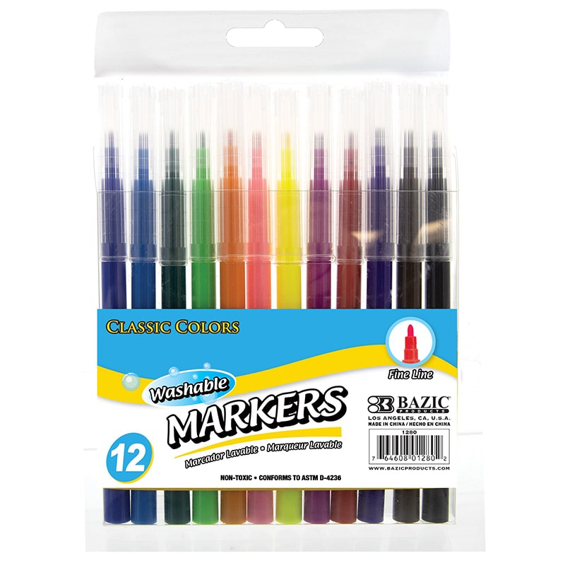 Bazic 10 Colors Felt Tip Washable Markers