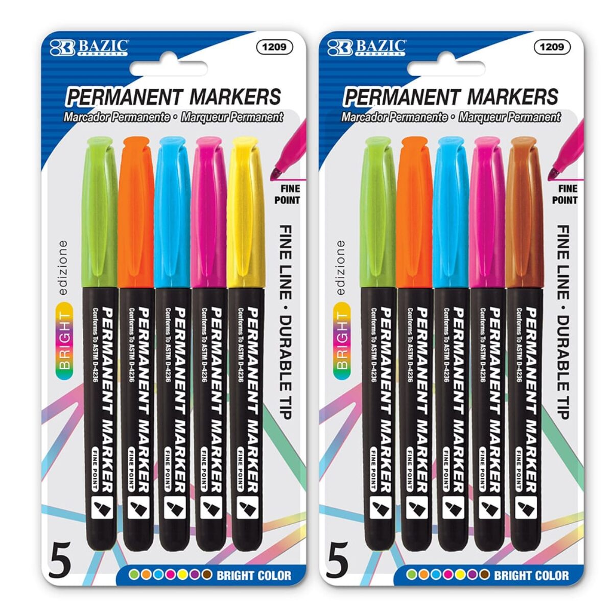 Bazic Assorted Color Chisel Tip Desk Style Permanent Markers (12/Box)