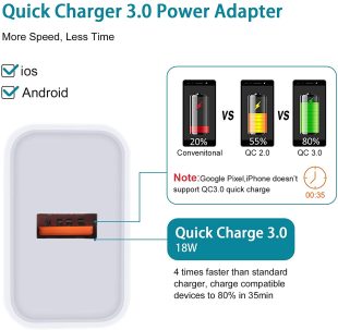 Quick Charge 3.0, 18W 3Amp USB Wall Charger