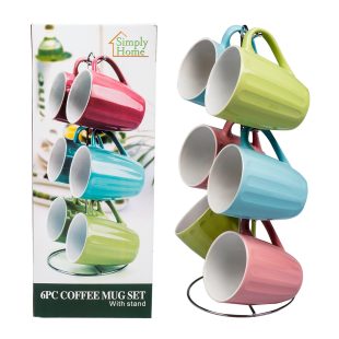 6 Pc 11oz Ceramic Coffee Mug Set and Stand