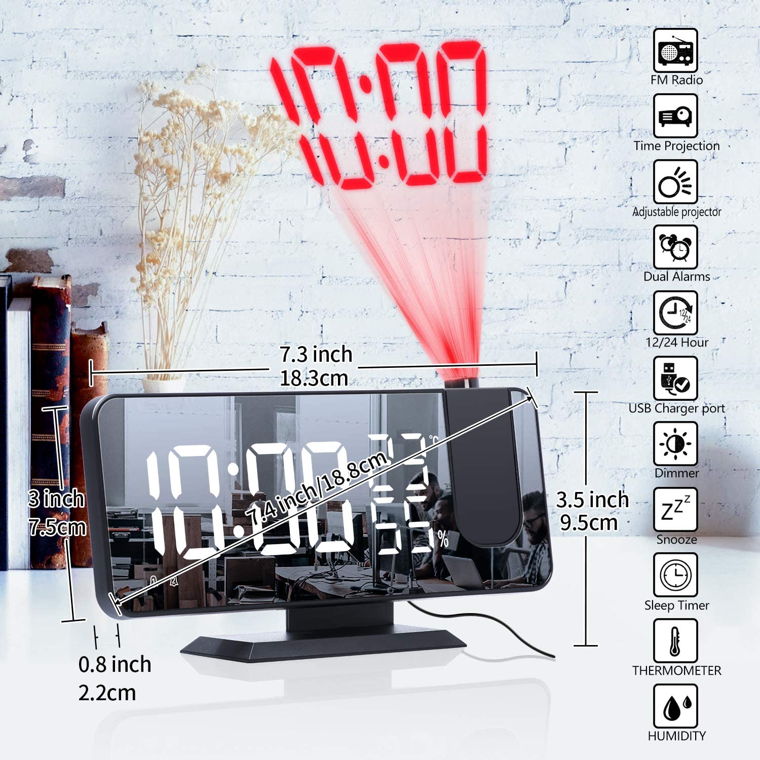 2025 LED Digital Projection Alarm Clock - 180° Rotatable Projector, Dual Alarm, Snooze, USB Charger - Modern
