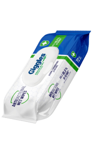 72ct Giggles Antibacterial Wipes
