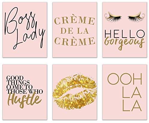Inspirational Fashion Prints - Set of 6 (8x10) Pink and Gold Wall Art Quotes