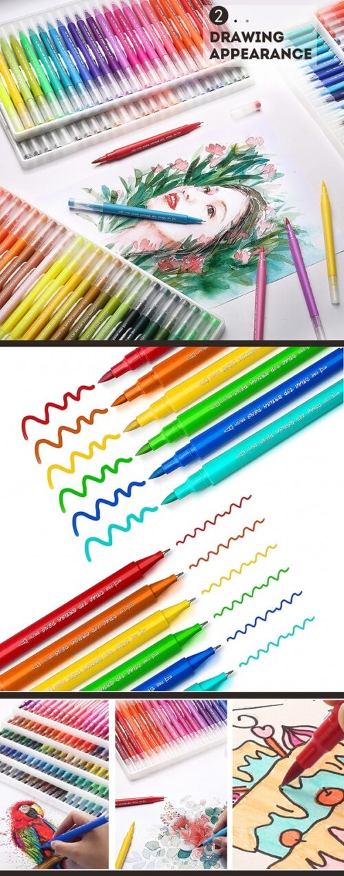 Dual Brush Pens, Set of 12 Colors, Sketch Markers with Fine & Brush Tips