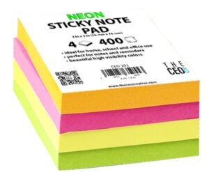 100 Ct. 3X 3 Fluorescent Stick On Notes (4/Shrink) – Sticky Notes