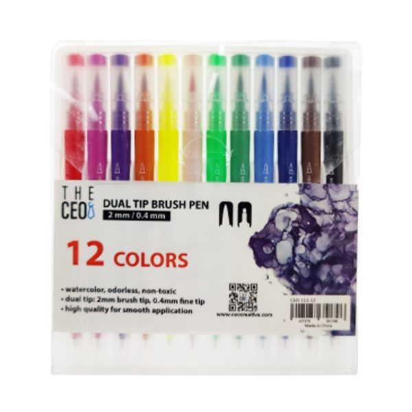 Dual Brush Pens, Set of 12 Colors, Sketch Markers with Fine & Brush Tips