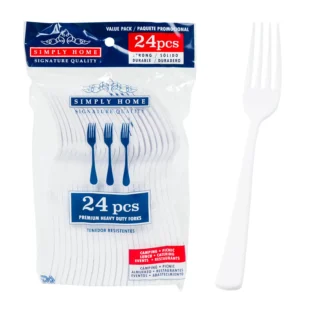 24 Piece White Plastic Fork Set