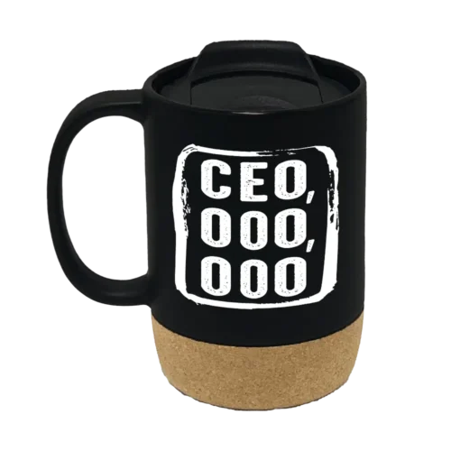 CEO,OOO,OOO 15oz Insulated Ceramic Cup Cork Bottom Mug - Black