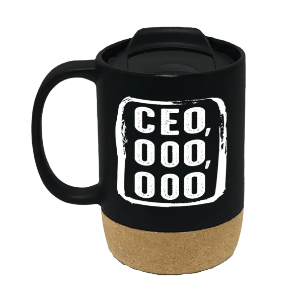 CEO,OOO,OOO 15oz Insulated Ceramic Cup Cork Bottom Mug - Black