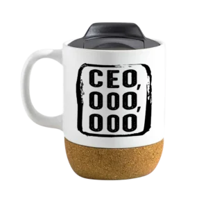 CEO,OOO,OOO 15oz Insulated Ceramic Cup Cork Bottom Mug - White
