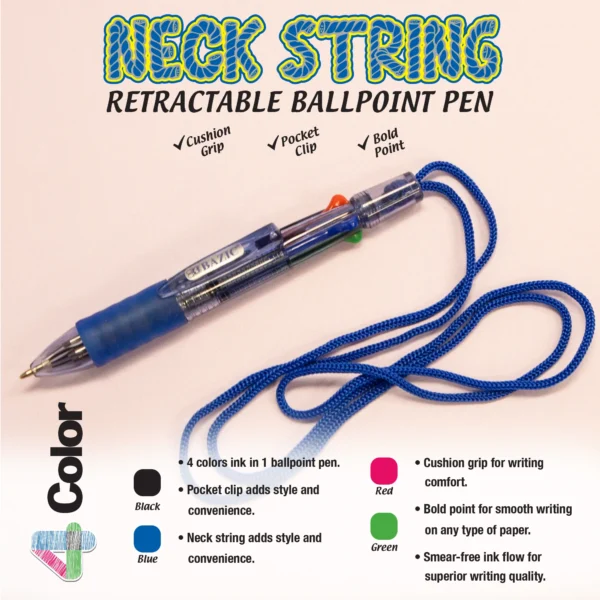 4-Color Neck Pen w/ Cushion Grip (1/Pack)