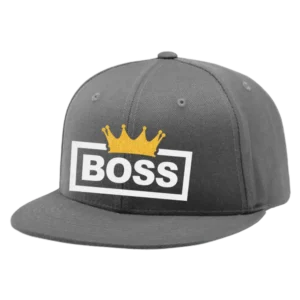 Boss Crown Embroidered Flat Bill Snapback Cap