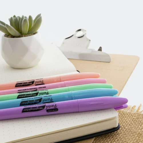 Pen Style Pastel Assorted Colors Highlighter w/ Pocket Clip (5/Pack)