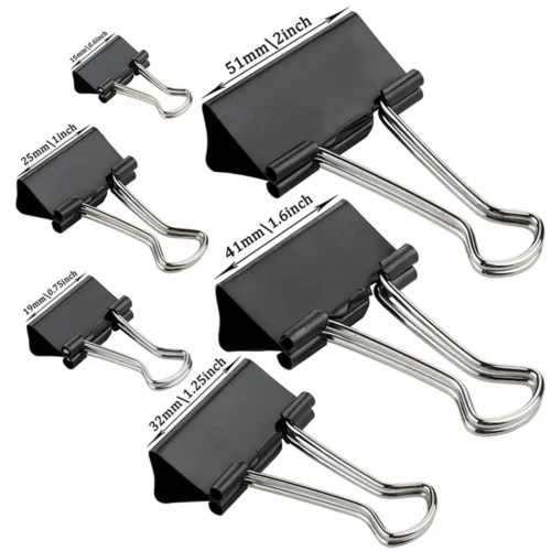51mm binder clips, 12 black metal paper clamps, customizable.