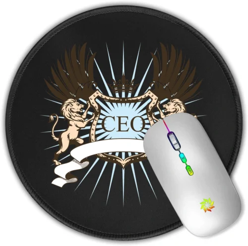 CEO Lion Crest Premium Round Mouse Pad With Stitched Edges