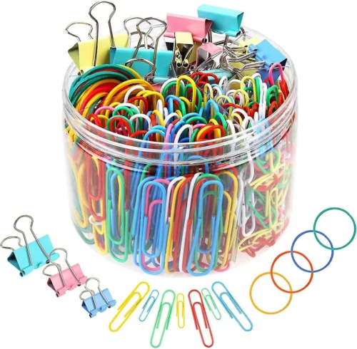 Colorful Mixed Paper Clips Rubber Band With Binder Clips Stationery Set For Kids