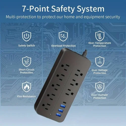 Power Strip Surge Protector - 8 Outlets, 3 USB Ports & 1 USB-C Port