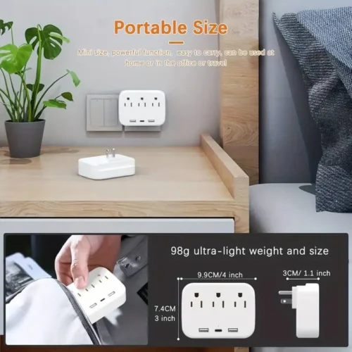 2 USB Ports wall charger surge protector 3 Wall Outlet Extender Cord