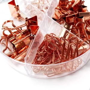 Rose Gold Office Metal Paper Clips Binder Set For Office and School