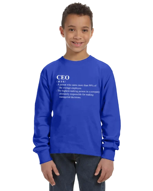 CEO Definition Unisex Youth Long Sleeve 100% Cotton Shirt