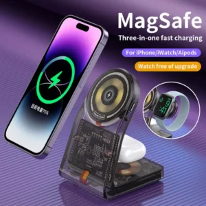 3-in-1 Transparent Wireless Charger Stand for iPhone 14/13, iWatch, AirPods