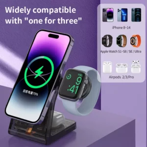 3-in-1 Transparent Wireless Charger Stand for iPhone 14/13, iWatch, AirPods
