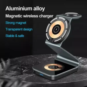 TWC-124 3 in 1 Transparent 15W Magnetic Wireless Charger Pad holder