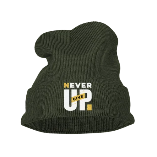 Never Give Up Embroidered Beanie Hat