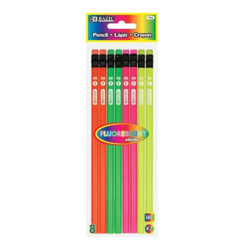Wood Pencil w/ Eraser Fluorescent (8/pack)
