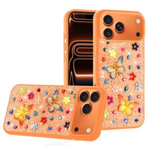 Butterfly Ornaments Diamond Bling Glitter Hybrid Case for iPhone 17 Pro Max