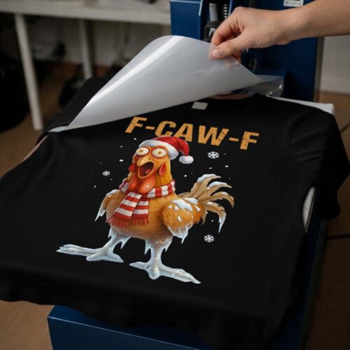 Funny F-Caw-F Christmas Rooster - DTF Transfer being printed