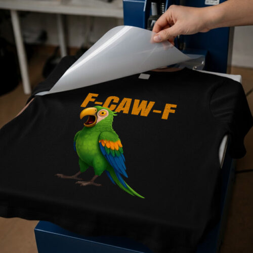 Funny F-Caw-F Parrot - DTF Transfer being printed