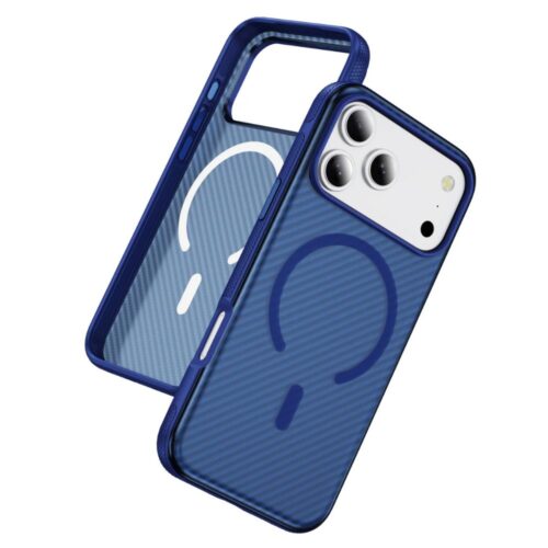 Blue Color Magnetic Hard Shell Carbon Fiber Case for iPhone 17 Pro Max