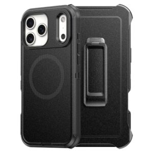 Black phone case with dual camera cutouts and a rotating belt clip on the back.