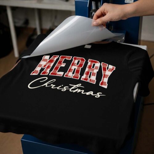Merry Christmas Buffalo Plaid - DTF Transfer being printed