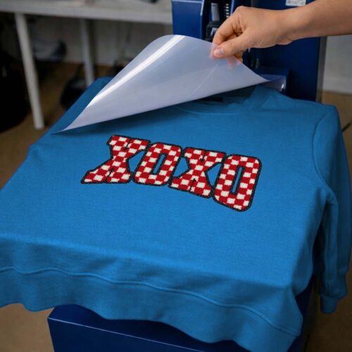 XOXO Checkered - DTF Transfer being printed