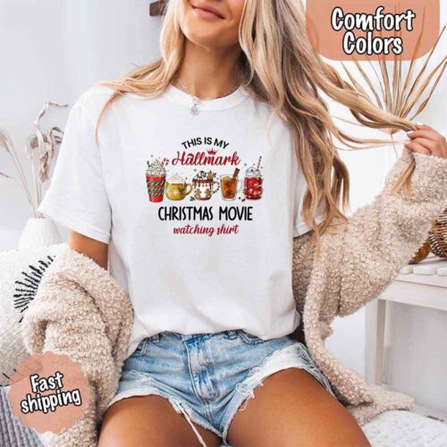 White Comfort Colors with Christmas Movie Shirt Hallmark Watching Tee