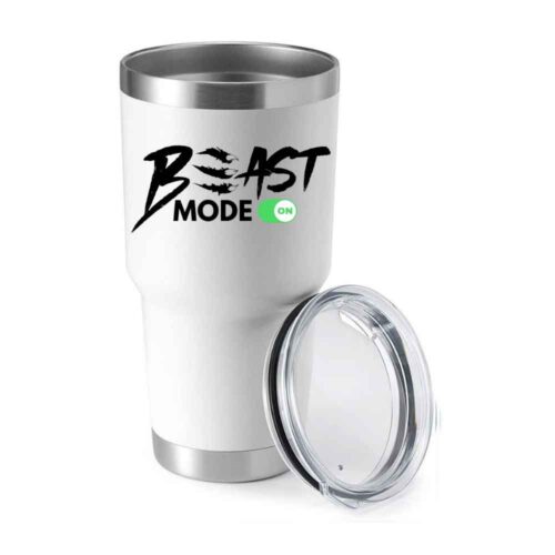 white color Beast Mode Custom Print Tumbler