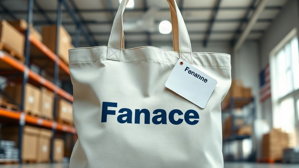Custom branded tote bag with a small personalized name tag showing controlled customization